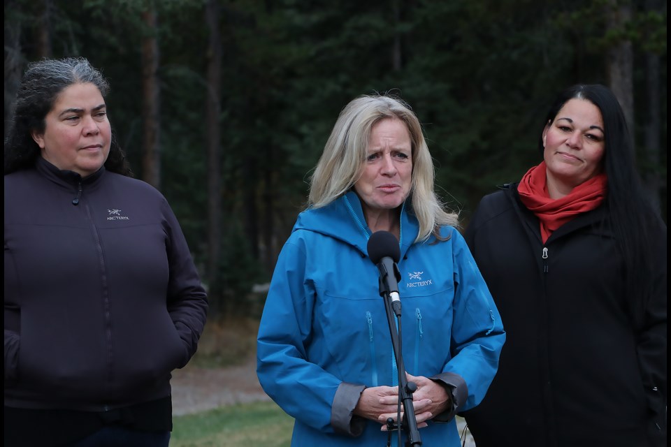 The NDP's official opposition leader Rachel Notley speaks at a press conference in Canmore calling for the UCP to block coal mining in the eastern slopes Friday (Oct. 13).

JESSICA LEE RMO PHOTO