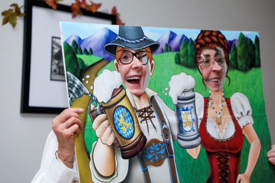 Pat Zwarich, left, and Monique Larose celebrate Oktoberfest at the Oktoberfest 2023 hosted by Canmore Seniors Association at Canmore Seniors Creekside Hall on Friday (Oct. 20). JUNGMIN HAM RMO PHOTO 