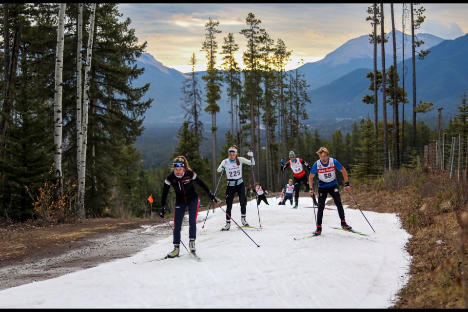 National and provincial skiers ski the Frozen Thunder at the Canmore Nordic Centre on Friday (Oct. 20). The Frozen Thunder ski track is open from Oct. 20 to Nov. 16.  JUNGMIN HAM RMO PHOTO