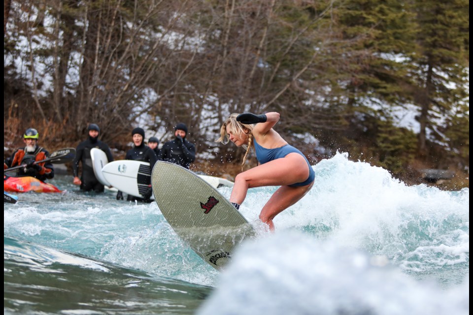 Canmore Angela Knox catches air on the Mountain Wave on the Kananaskis River near Canoe Meadows in Kananaskis Country on Friday (Nov. 3). JUNGMIN HAM RMO PHOTO