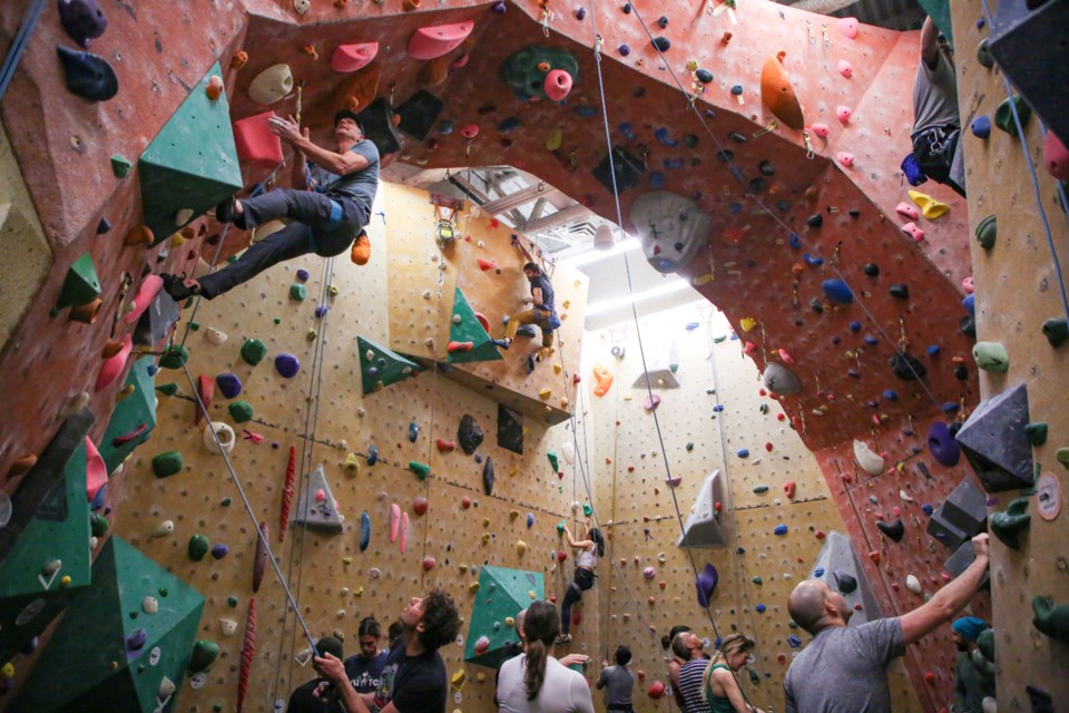 2023 Banff Centre Mountain Film and Book Festival's community climb with Leo Houlding was held at Sally Borden Fitness and Recreation Climbing Gym at Banff Centre on Saturday (Nov. 4). JUNGMIN HAM RMO PHOTO
