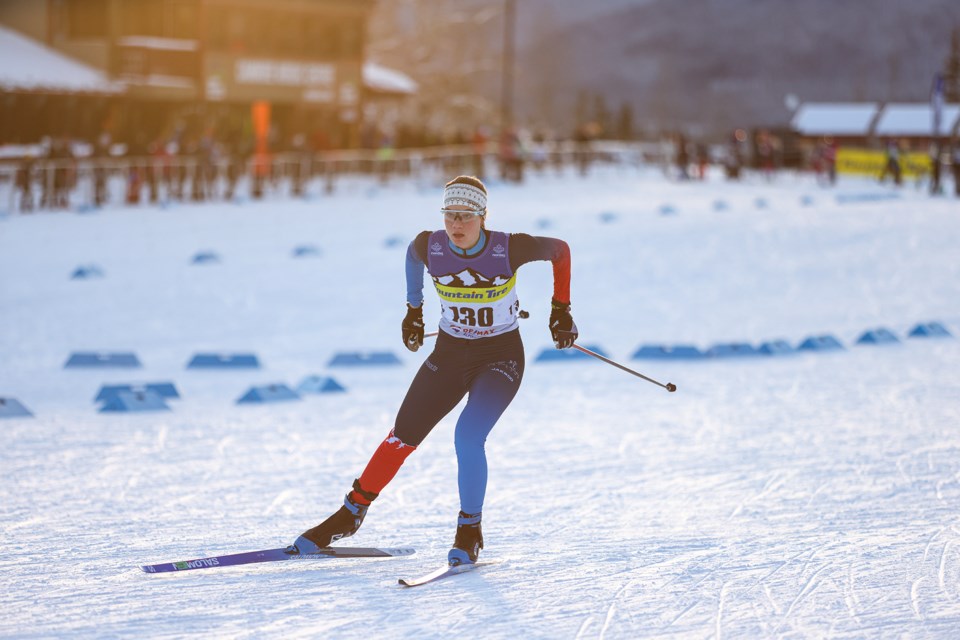 Canmore Nordic's Leanne Gartner races in the U18 women's sprint races at the Nordic Ski Race Season opener Alberta Cup in December 2023. JUNGMIN HAM RMO PHOTO 