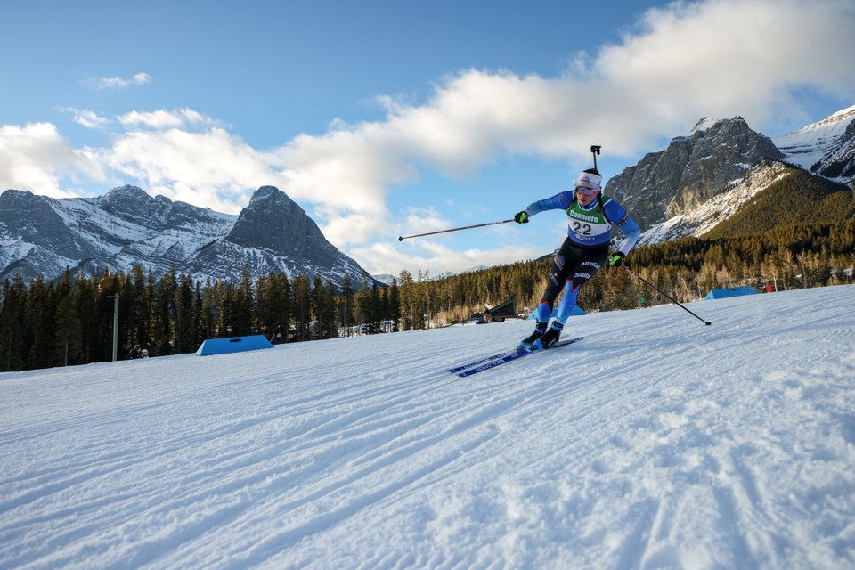 Matthew Strum races in the men's 10-km sprint at the IBU Regional Event Canmore at the Canmore Nordic Centre on Thursday (Jan. 4). JUNGMIN HAM RMO PHOTO