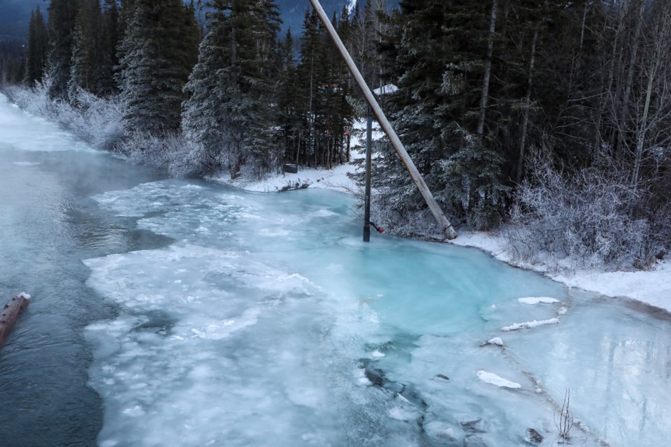 The ice jam in the Bow River by the Bridge Road bridge in Canmore on Saturday (Jan. 13). JUNGMIN HAM RMO PHOTO 