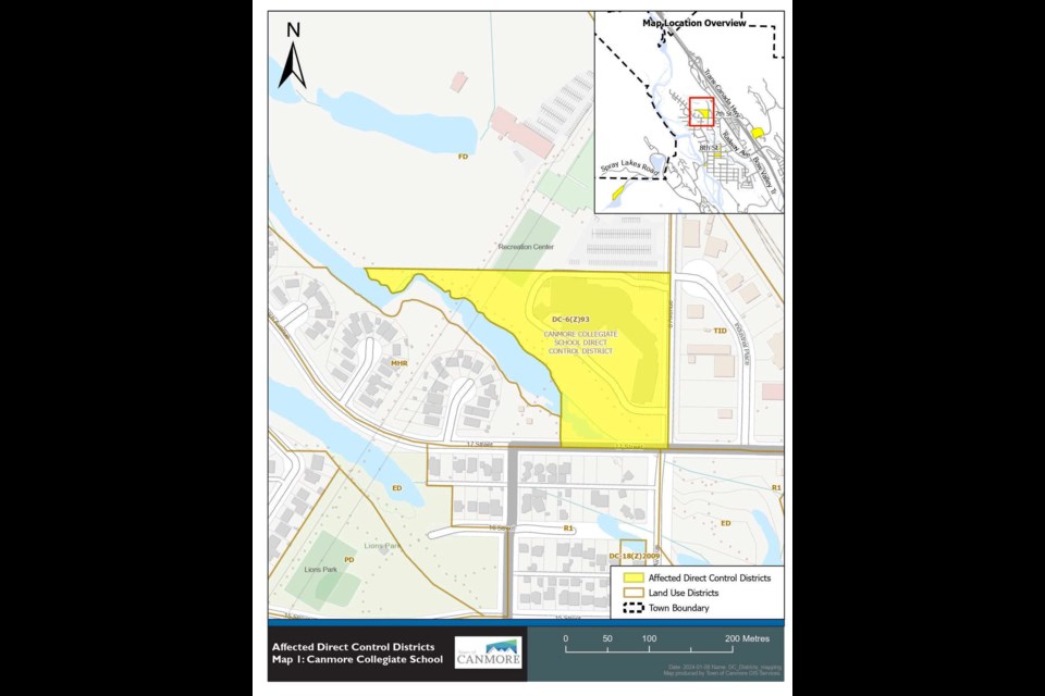 A map showing a potential development authority change to direct control districts in Canmore. HANDOUT