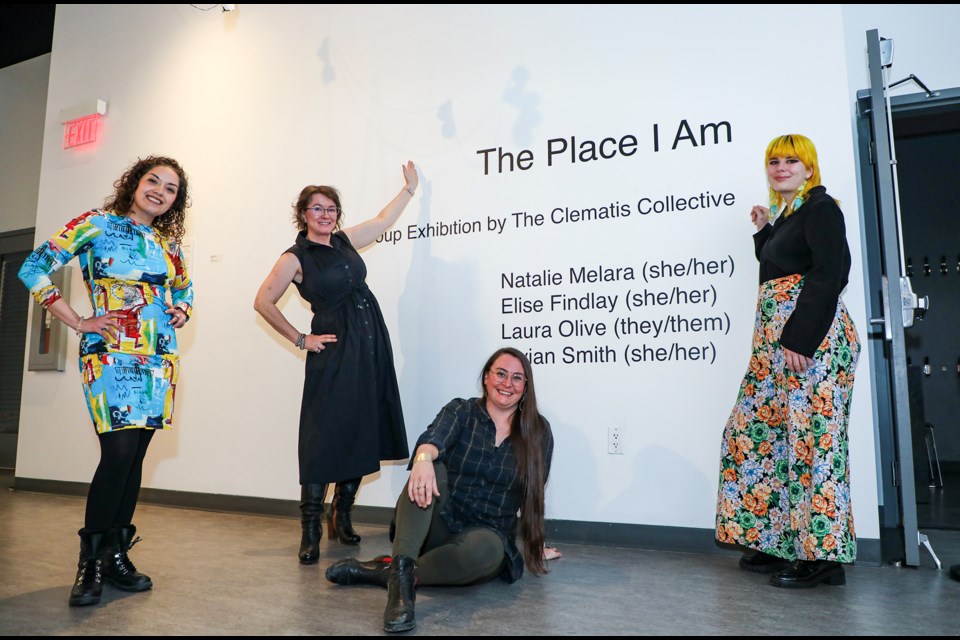 Members of the Clematis Collective pose for their group exhibition "The Place I Am" at artsPlace in Canmore on Thursday (Feb. 22). From left: Natalie Melara, Vivian Smith, Elise Findlay and Laura Olive. JUNGMIN HAM RMO PHOTO