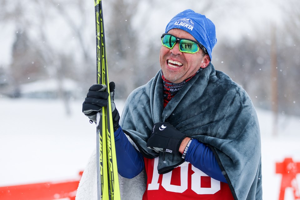 Cross-country skier Shane Stewart smiles after the 10km classic race at the 2024 Special Olympics Canada Winter Games at Confederation Park Golf Course in Calgary on Friday (March 1). JUNGMIN HAM RMO PHOTO