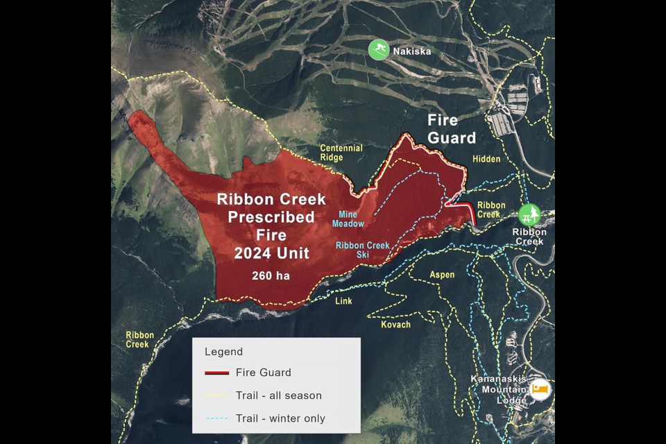 A screenshot of the planned area for Ribbon Creek prescribed fire in Kananaskis Country. SCREENSHOT