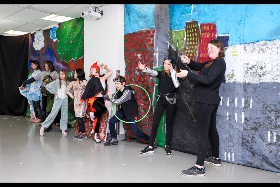 Kids perform during a rehearsal for "Superheroes: The World Summit" at the Easter spring break drama camp run by the Canmore Theatre School at the Canmore Recreation Centre on Wednesday (April 3). JUNGMIN HAM RMO PHOTO 