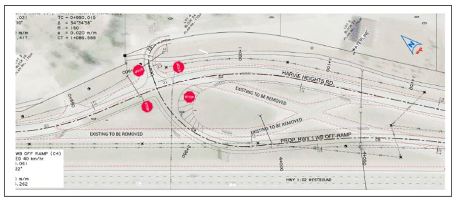 A map of the Harvie Heights interchange where construction is likely to take place this year. HANDOUT