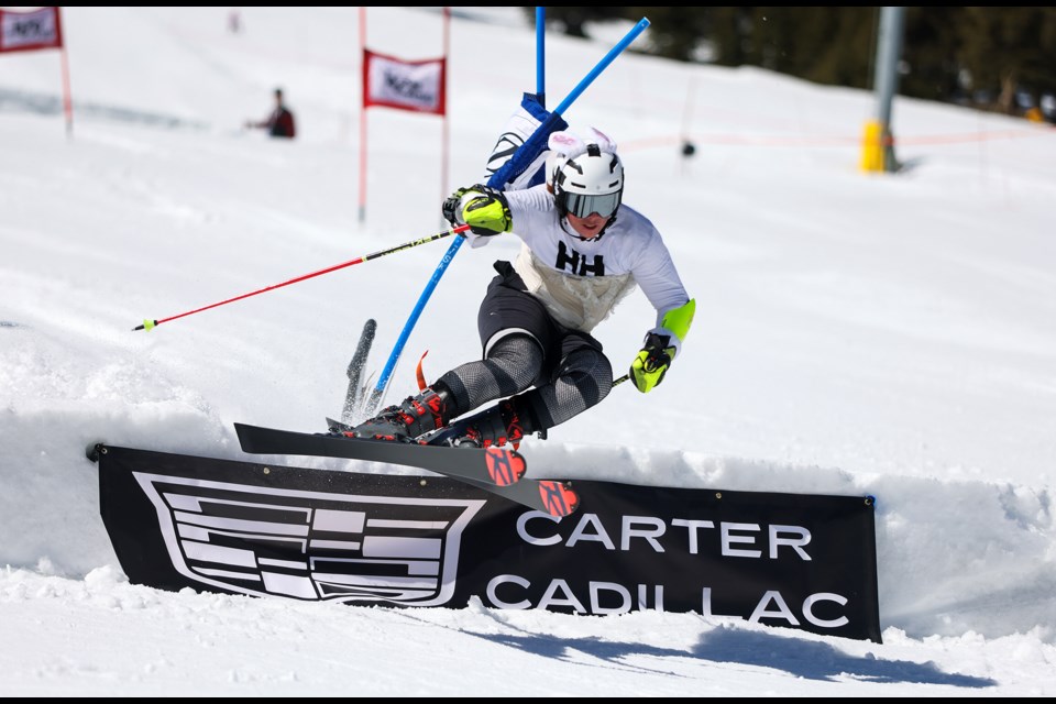 Jake Kertesz-Knight, dressed as bunny, hops over a jump at the annual Rob Bosinger memorial Bozocup at Mount Norquay in Banff National Park on Saturday (April 20). JUNGMIN HAM RMO PHOTO