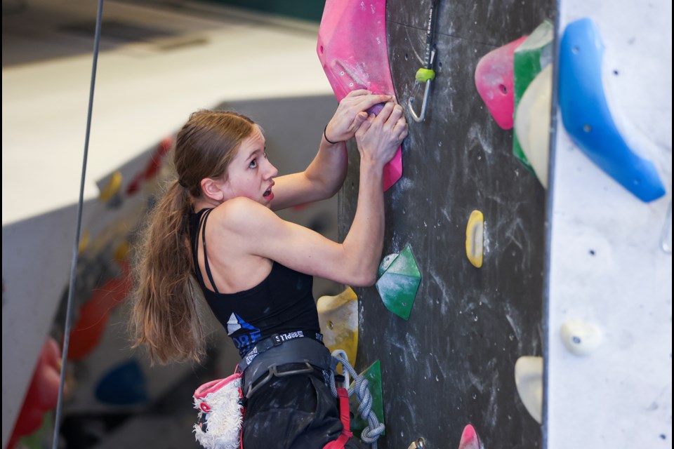 Maddy Mann figures out his next move during training at Elevation Place in Canmore in May. JUNGMIN HAM RMO PHOTO