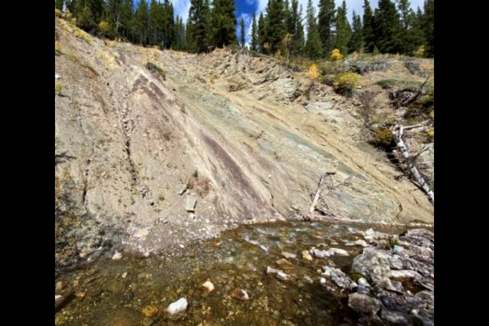 An actively eroding hillslope and landslide on the south side of Loomis Creek.

PHOTO COURTESY OF DAVE MAYHOOD