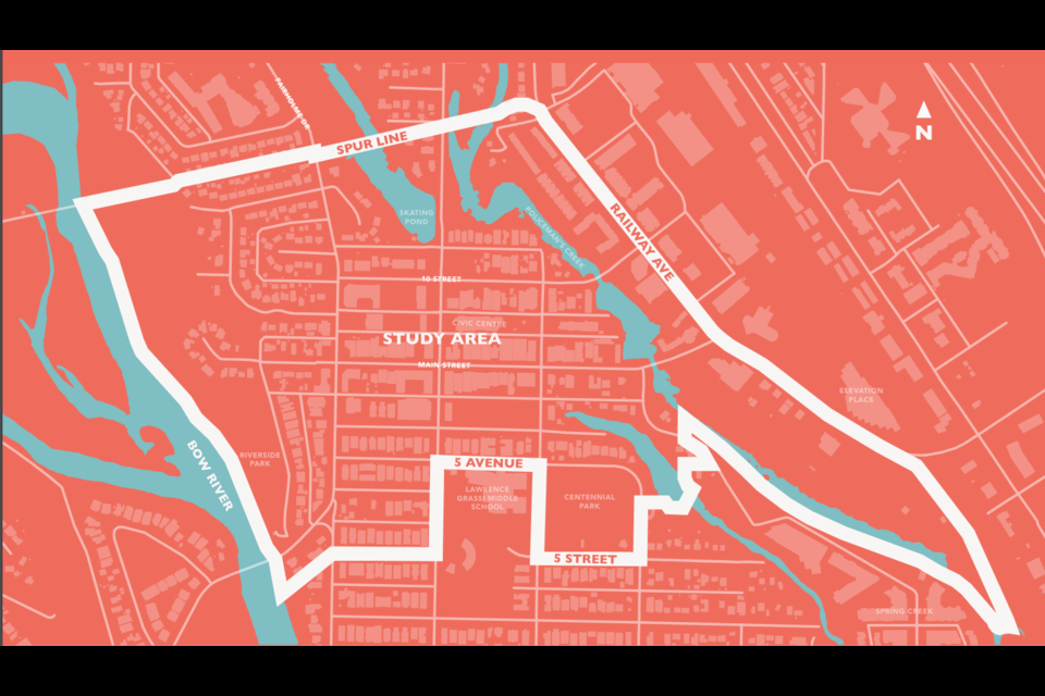 The study area for the downtown Canmore area redevelopment plan. HANDOUT