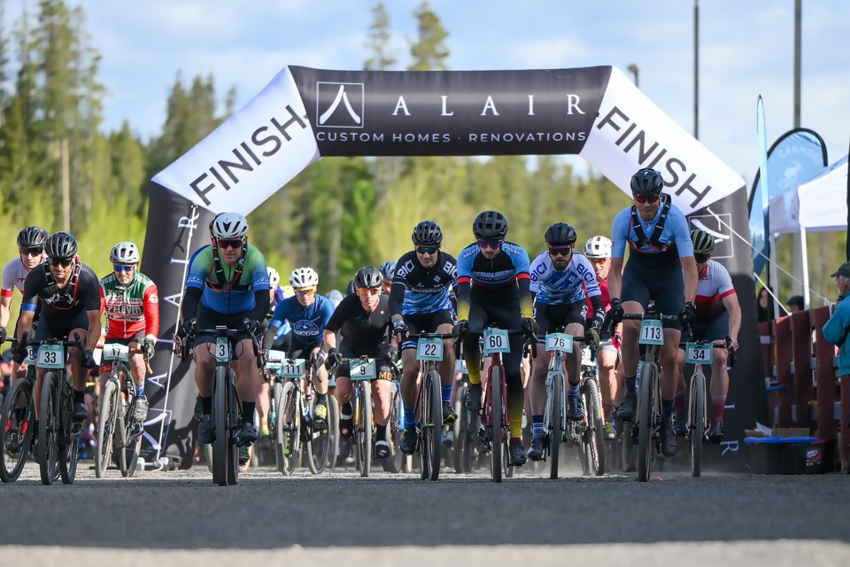 Bikers of the 80km race break out of the starting coral during the Canmore Crux at the Canmore Nordic Centre on Sunday (June 2). MATTHEW THOMPSON RMO PHOTO