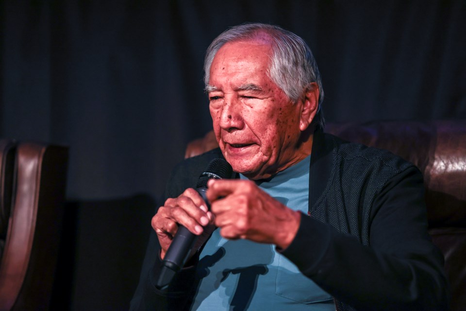 Leroy Little Bear speaks during a panel discussion and Q&A with filmmakers and special guests from the film "Iniskim - Return of the Buffalo" during the Indigenous storytelling session at Max Bell Auditorium at Banff Centre for Arts and Creativity on Thursday (June 6). JUNGMIN HAM RMO PHOTO