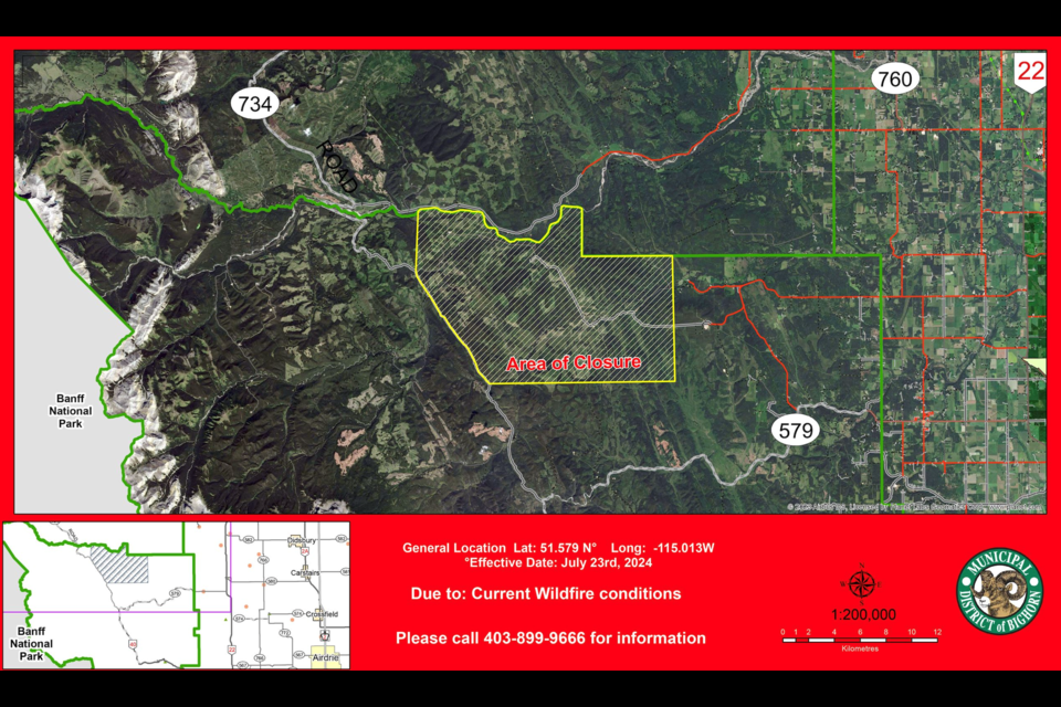 A map of the wildfire closure area provided by the MD of Bighorn.

MD OF BIGHORN HANDOUT