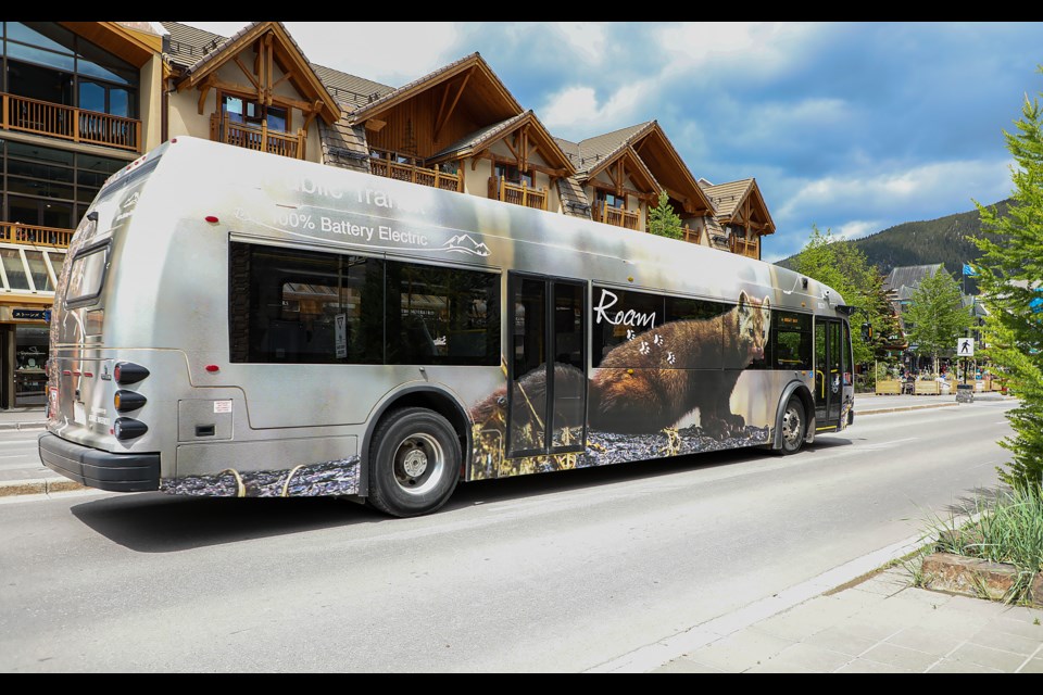 A Roam transit electric bus in Banff on Tuesday (June 21). JUNGMIN HAM RMO PHOTO 
