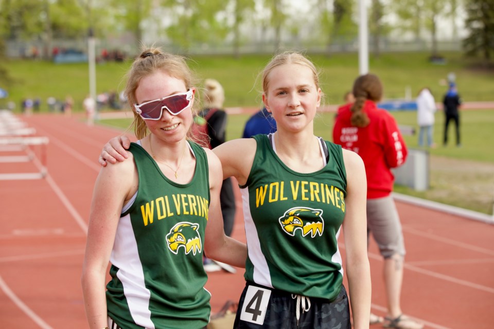 Canmore Wolverines senior Tabitha Williams, left, and junior Kahlen Anderson are heading to track and field provincials in Medicine Hat this weekend to compete in the 3,000 metre race. GRAEME WILLIAMS PHOTO