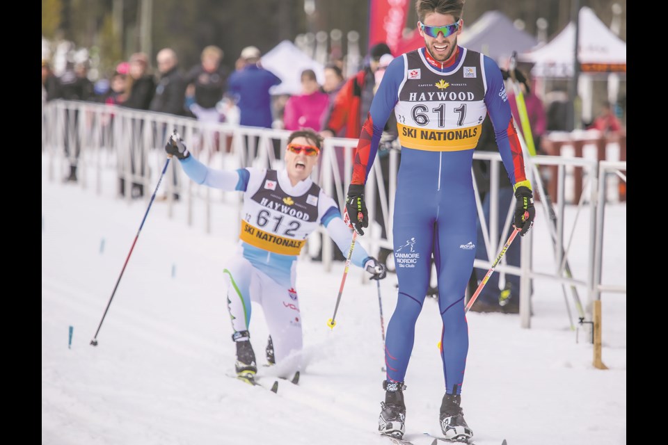 Russell Kennedy, right, competes at the Canmore Nordic Centre prior to the 2018 PyeongChang Winter Olympics. RMO FILE PHOTO