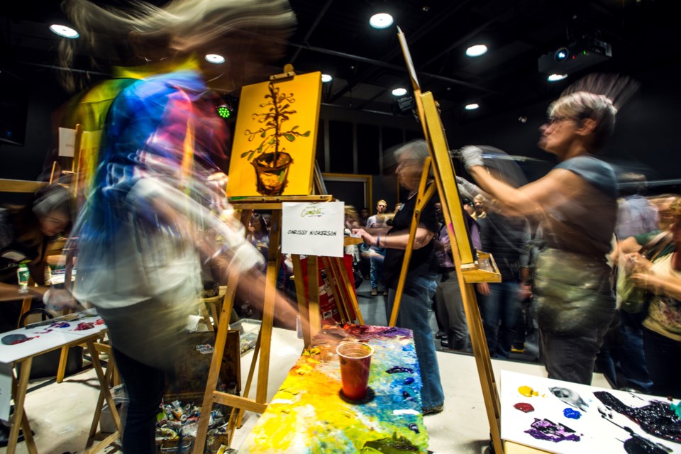 Chrissy Nickerson, left, and Patti Dyment compete in Creative Combat 3.0 at artsPlace in Canmore in 2017. RMO FILE PHOTO