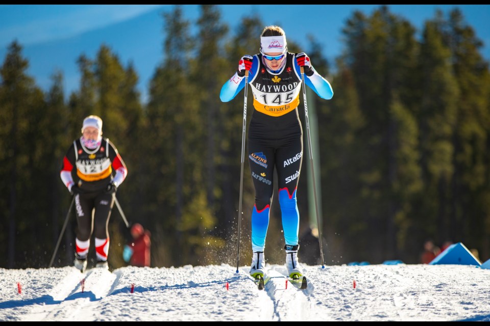 Canadian Olympian Dahria Beatty, right, competes at the Canmore Nordic Centre in 2018. RMO FILE PHOTO