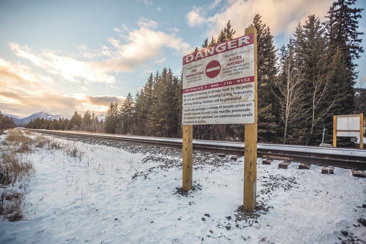 A CP Rail sign located between Marmot Crescent and Eagle Crescent in Banff warns against trespassing. RMO FILE PHOTO
