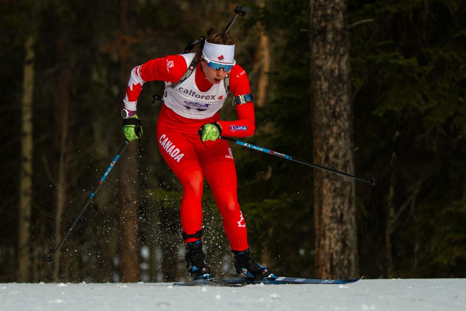 Nadia Moser races in the Biathlon Canada Trials at the Canmore Nordic Centre in 2019. EVAN BUHLER RMO PHOTO