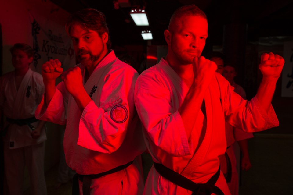 Francois Pace, left, and Daymon Miller of Banff Kyokushin Karate are headed to Japan to compete the 12th World Open Kyokushin Karate Championship. EVAN BUHLER RMO PHOTO