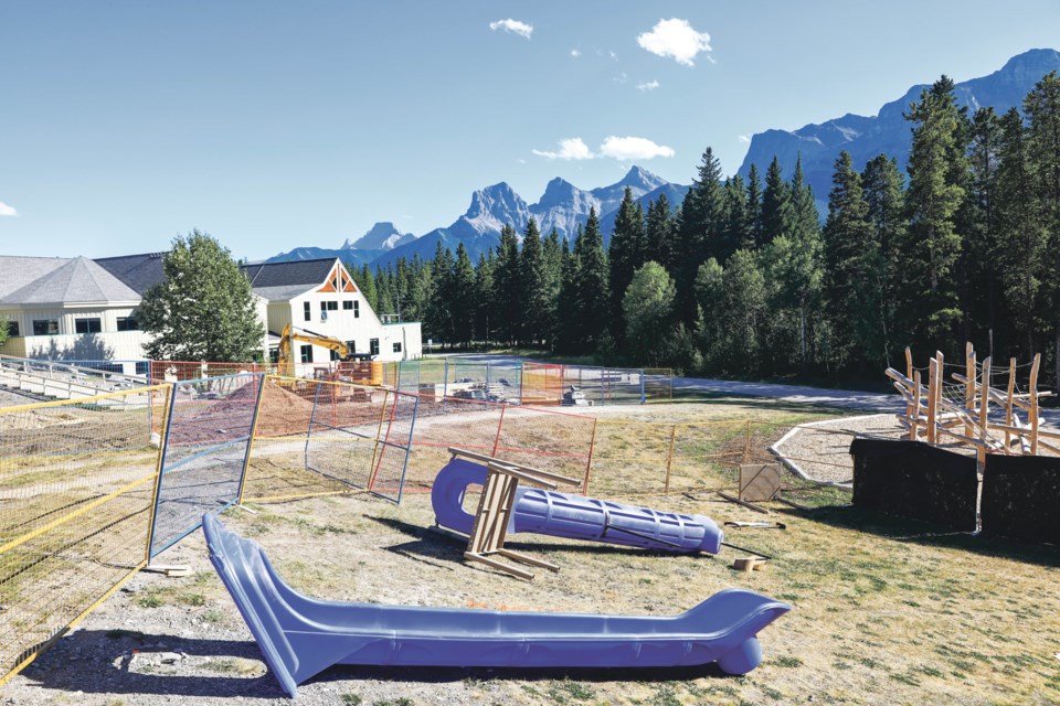 Construction on a new playground and outdoor learning space at the Alpenglow School on Saturday (Aug. 15). EVAN BUHLER RMO PHOTO 