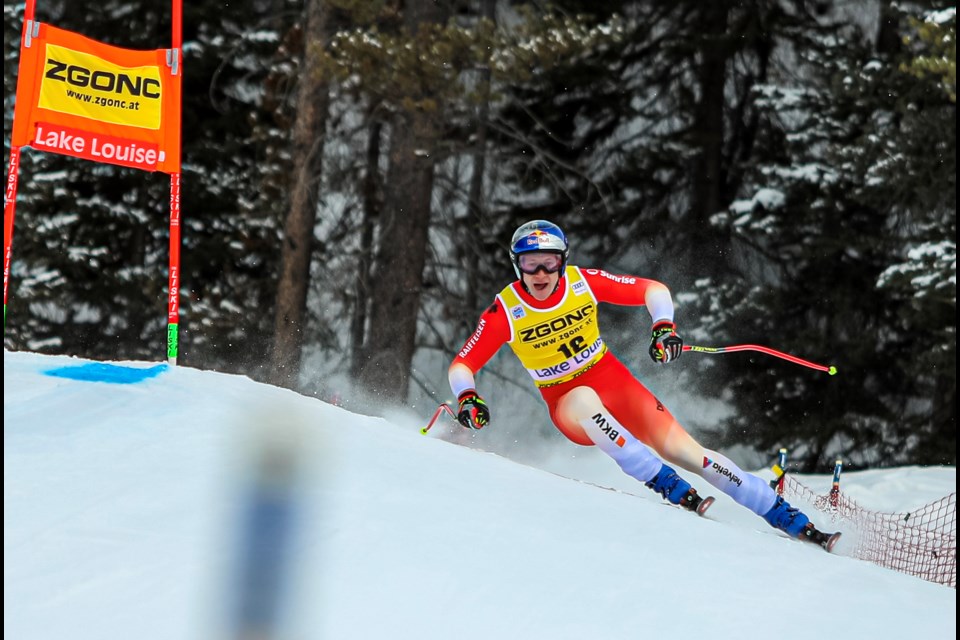 Switzerland's Marco Odermatt skis down the course at the 2022 Lake Louise Alpine World Cup. JUNGMIN HAM RMO PHOTO