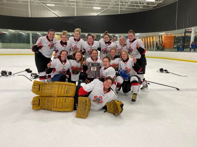 The Bow Valley Grizzlies celebrate winning the SAWHA Tier 3 championship game on March 17. SUBMITTED PHOTO