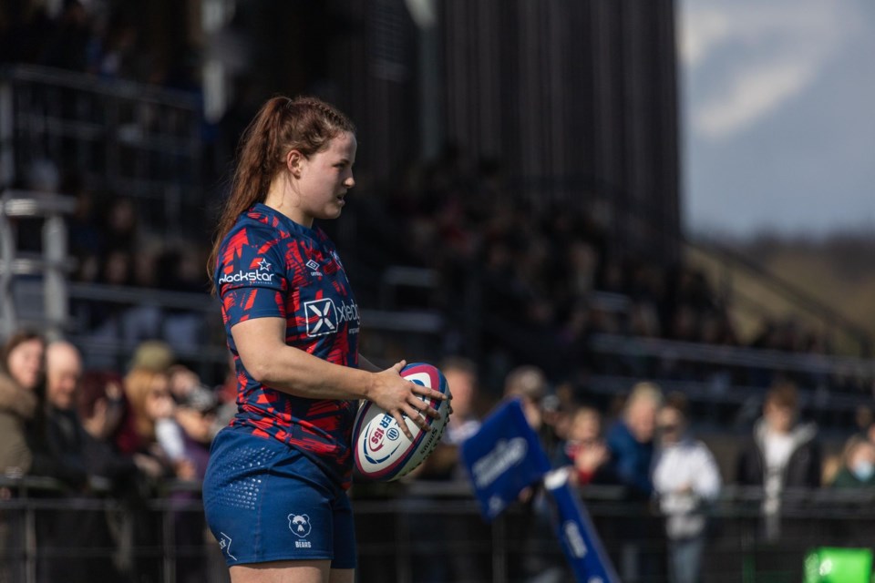 Holly Phillips of the Bristol Bears Women's rugby team during a match against DMP Sharks at Shaftesbury Park during the 2021-22 season. AARON SIMS PHOTO