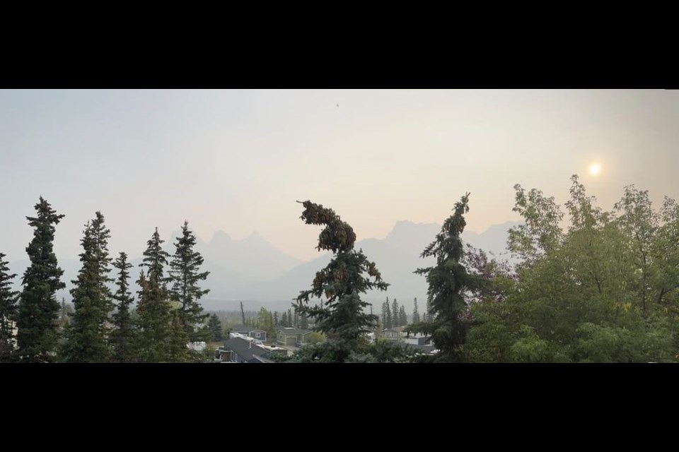 Wildfire smoke creates a hazy backdrop over the mountains around Canmore on Sunday (Sept. 11). JORDAN SMALL RMO PHOTO