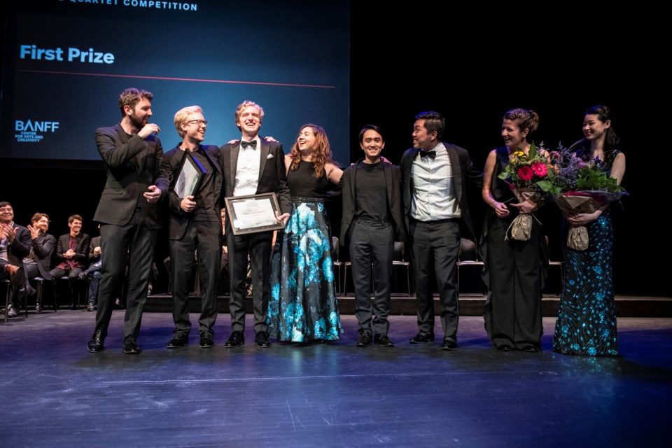 The UK's Marmen Quartet along with the Viano String Quartet from Canada and USA, both take home the first prize in at the Banff International String Quartet Competition. BANFF CENTRE SUBMITTED PHOTO