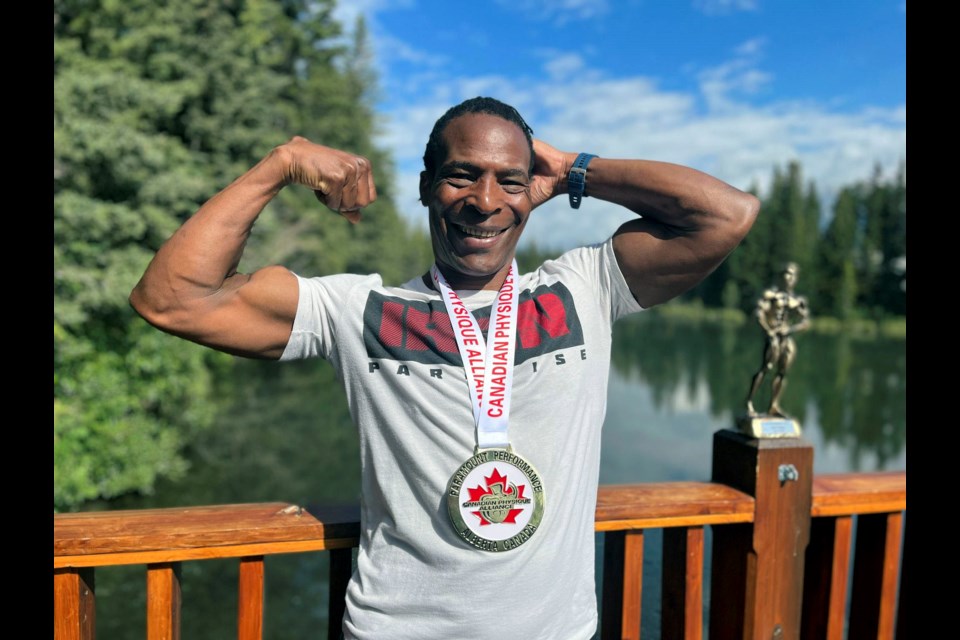 Canmore's Andy Mabidi flexes on Tuesday (July 26) a few days after winning the Alberta Natural Championships men's classic physique open class C. JORDAN SMALL RMO PHOTO