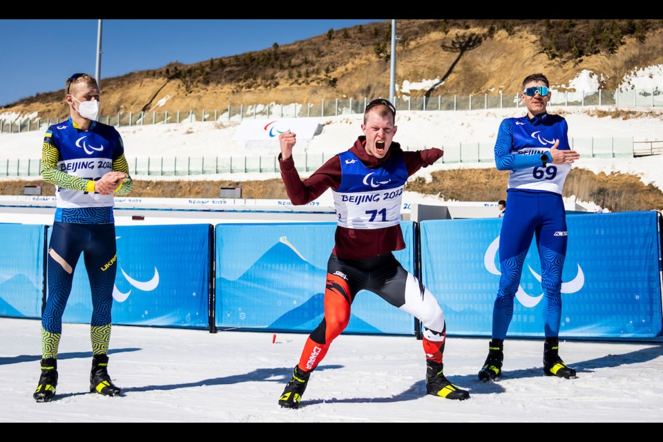 Canada's Mark Arendz celebrates winning a gold medal at the Beijing 2022 Winter Paralympics Games in March. DAVE HOLLAND/CANADIAN PARALYMPIC COMMITTEE PHOTO