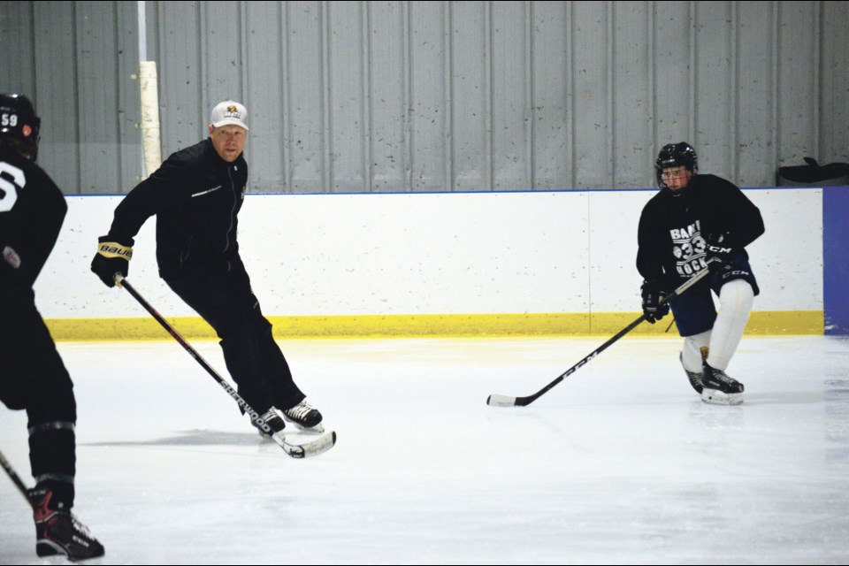 Evan Vossen, BHA Bears' new head coach for the boys prep team, skates with the student athletes on Tuesday (July 30) during the Banff Hockey Camp. Jordan Small RMO Photo