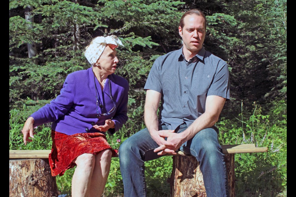 Marjorie Sutton and Brian McDonald rehearse a scene for the upcoming performance A Talk in the Park as part of Theatre in the Forest this August in Canmore. JORDAN SMALL RMO PHOTO