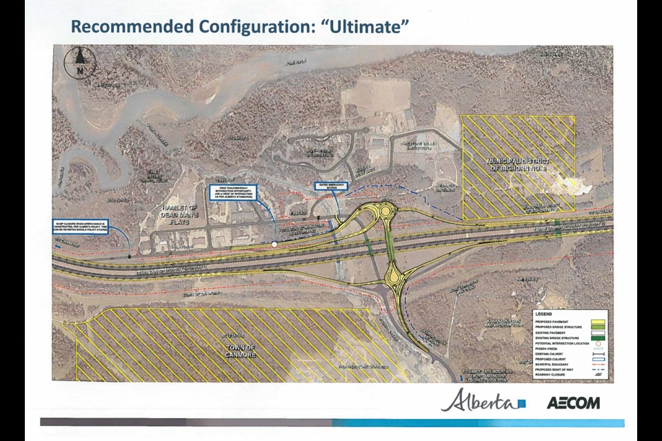 Alberta Transportation 'Ultimate' plan for the Dead Man's Flats and Trans-Canada Highway interchange.
ALBERTA TRANSPORTATION 