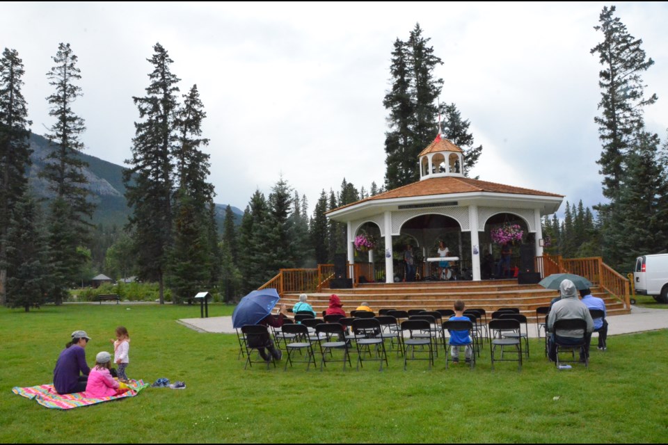 While this year's tribute concert to Louis Trono at the gazebo in Banff's Central Park was a bit of a rainy affair, many showed up to pay homage to the local legend of the big band era. CECILE LEPAGE PHOTO