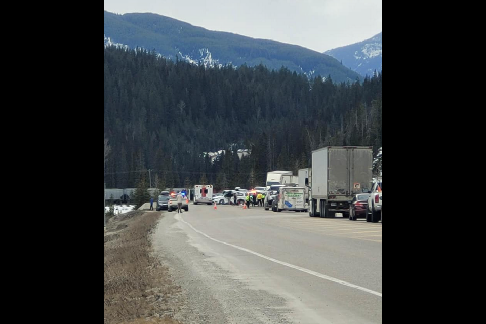 A collision on the Trans-Canada Highway near Field on April 9 sent two people to hospital. Skilled Truckers Canada photo