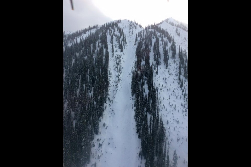 Overview of the avalanche path from Hozgilla, Feb. 21, 2016. GOLDEN SEARCH AND RESCUE PHOTO