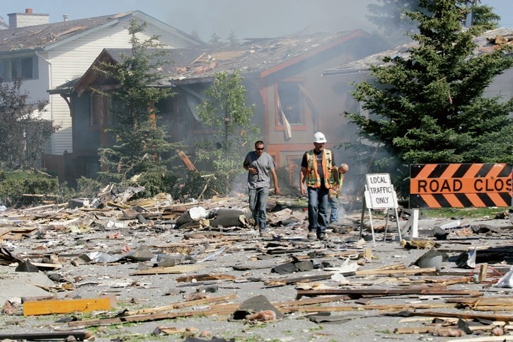 The aftermath of a 2015 gas explosion near the Bow River Seniors Home in Canmore. RMO FILE PHOTO
