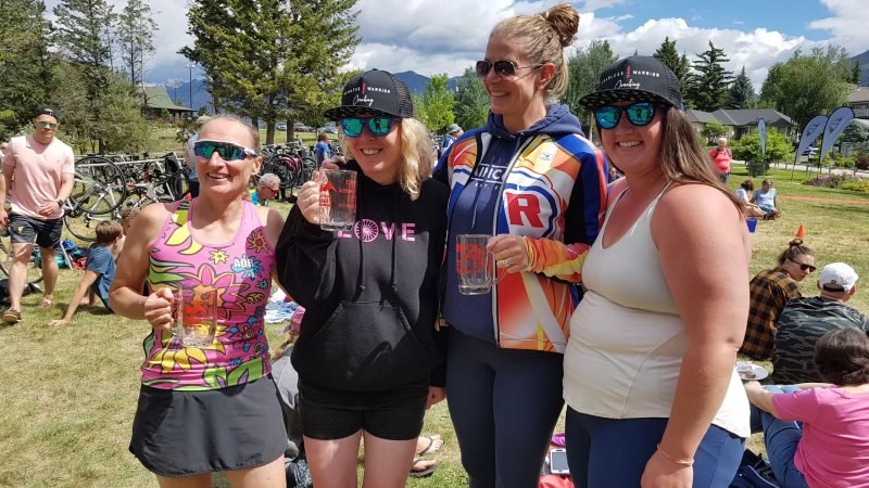 Lisa Guest, left, Sarah Freeman, Amber Wanless and Emilie Goulet at the 2022 Heart of the Rockies Multisport Festival on July 10 in Invermere, British Columbia. SUBMITTED PHOTO