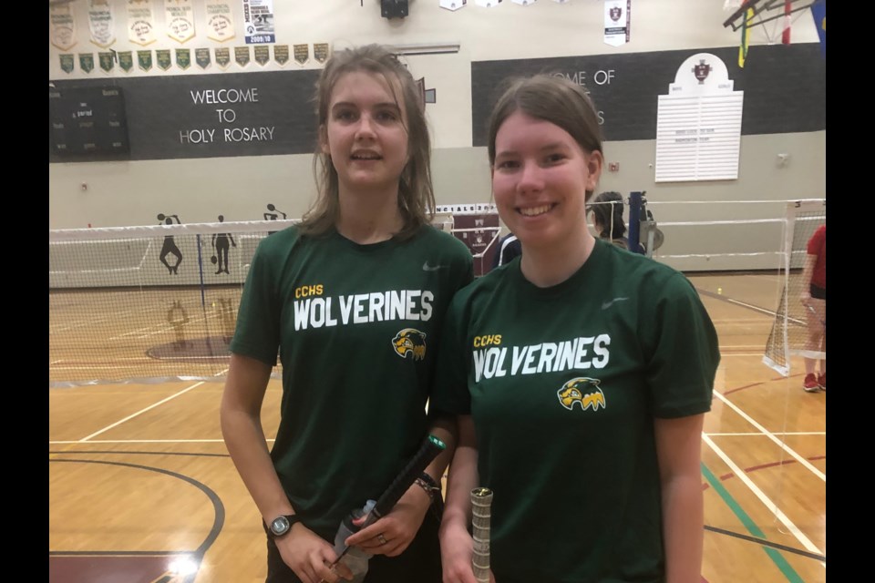 Wolverines Osa de Leeuw, left, and Mabel Treustedt are two of Canmore's best badminton players. SUBMITTED PHOTO