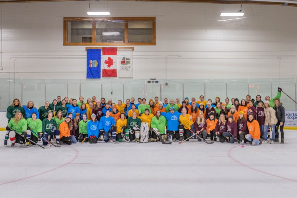 Players of the Rundle Women's Hockey League pose for a photo on March 19 at Fenlands Banff Recreation Centre. BENJAMIN FITZROY HUTTON PHOTO
