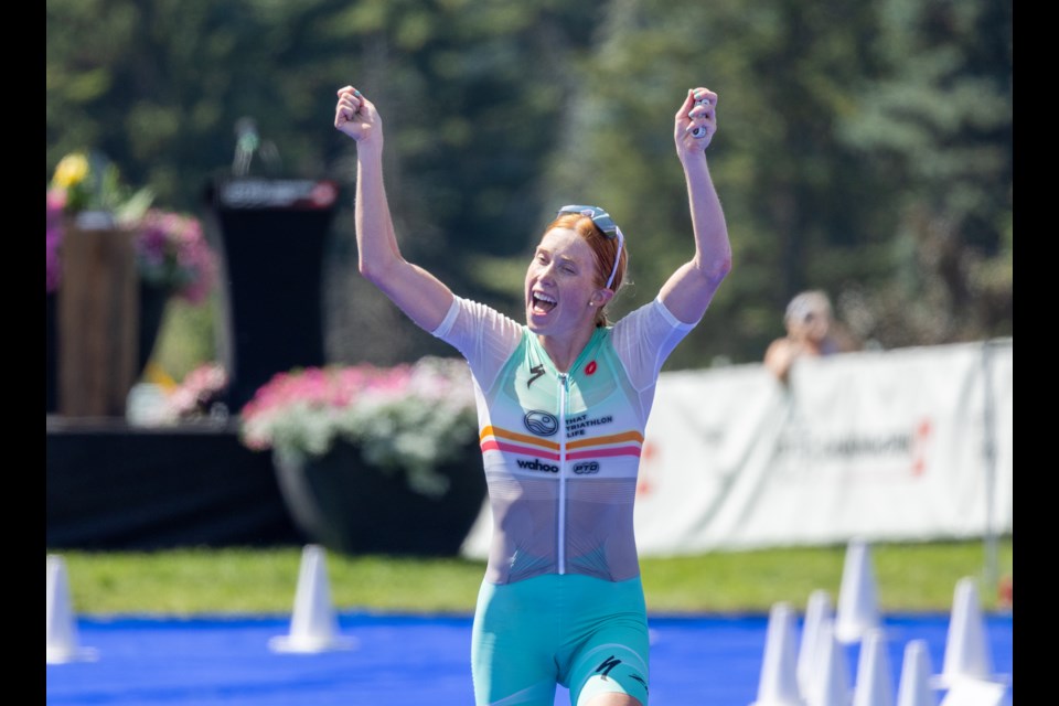 Canada's Paula Findlay crosses the finish line at the inaugural PTO Canadian Open in Edmonton on July 23. DARREN WHEELER PHOTO (www.thatcameraman.com)