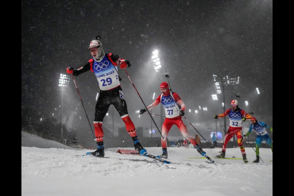 Canadian biathlete Jules Burnotte competes at the Beijing 2022 Winter Olympic Games. Leah Hennel/Canadian Olympic Committee photo