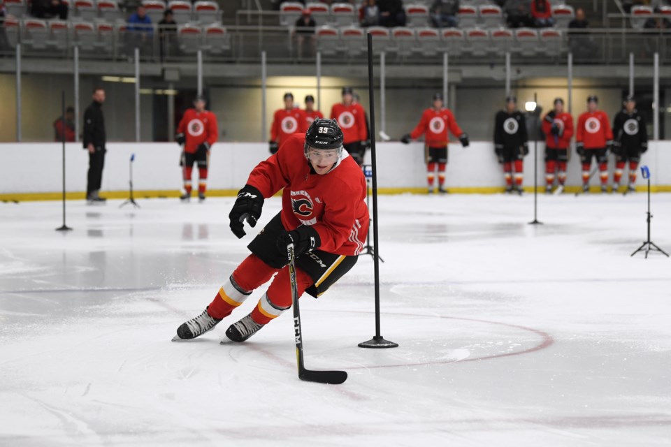 Canmore's Luke Philp at the Calgary Flames Development Camp at Winsport in July. The centre signed a two-year entry-level contract with the Calgary Flames, which begins in 2019-20. Candice Ward Calgary Flames Photo